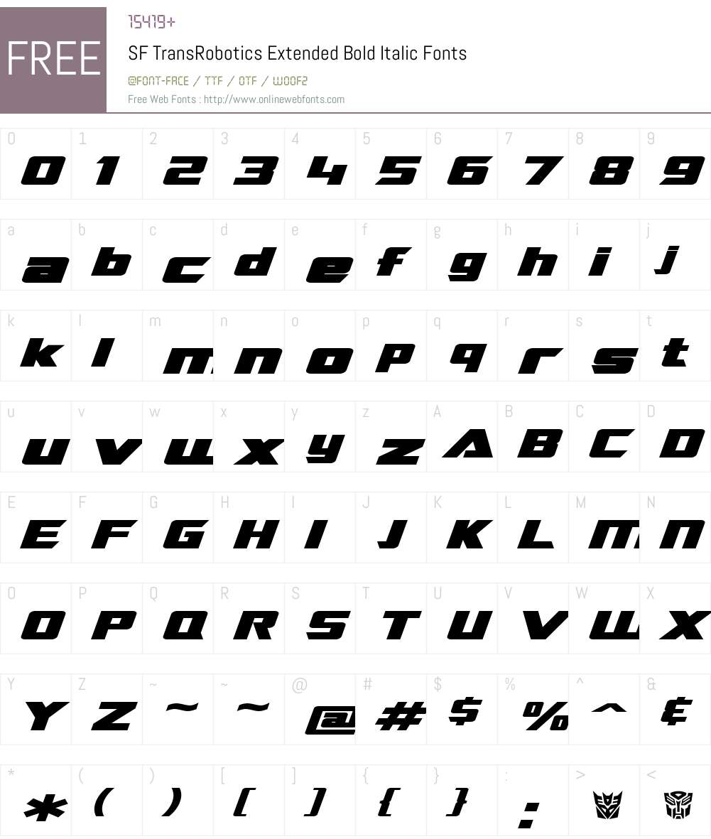 SF TransRobotics Extended Font Screenshots