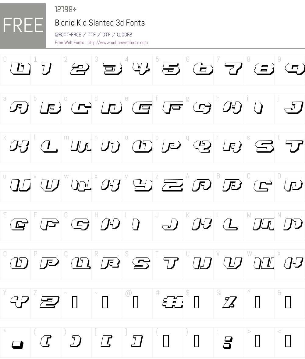 Bionic Kid Slanted 3d Font Screenshots