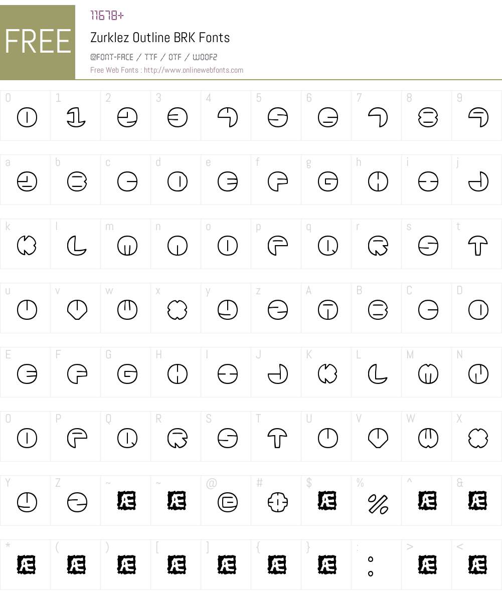 Zurklez Outline BRK Font Screenshots
