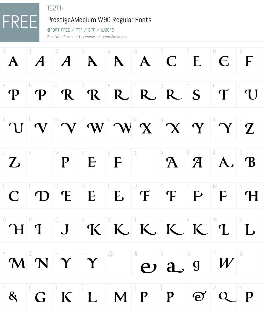 PrestigeAMediumW90-Regular Font Screenshots