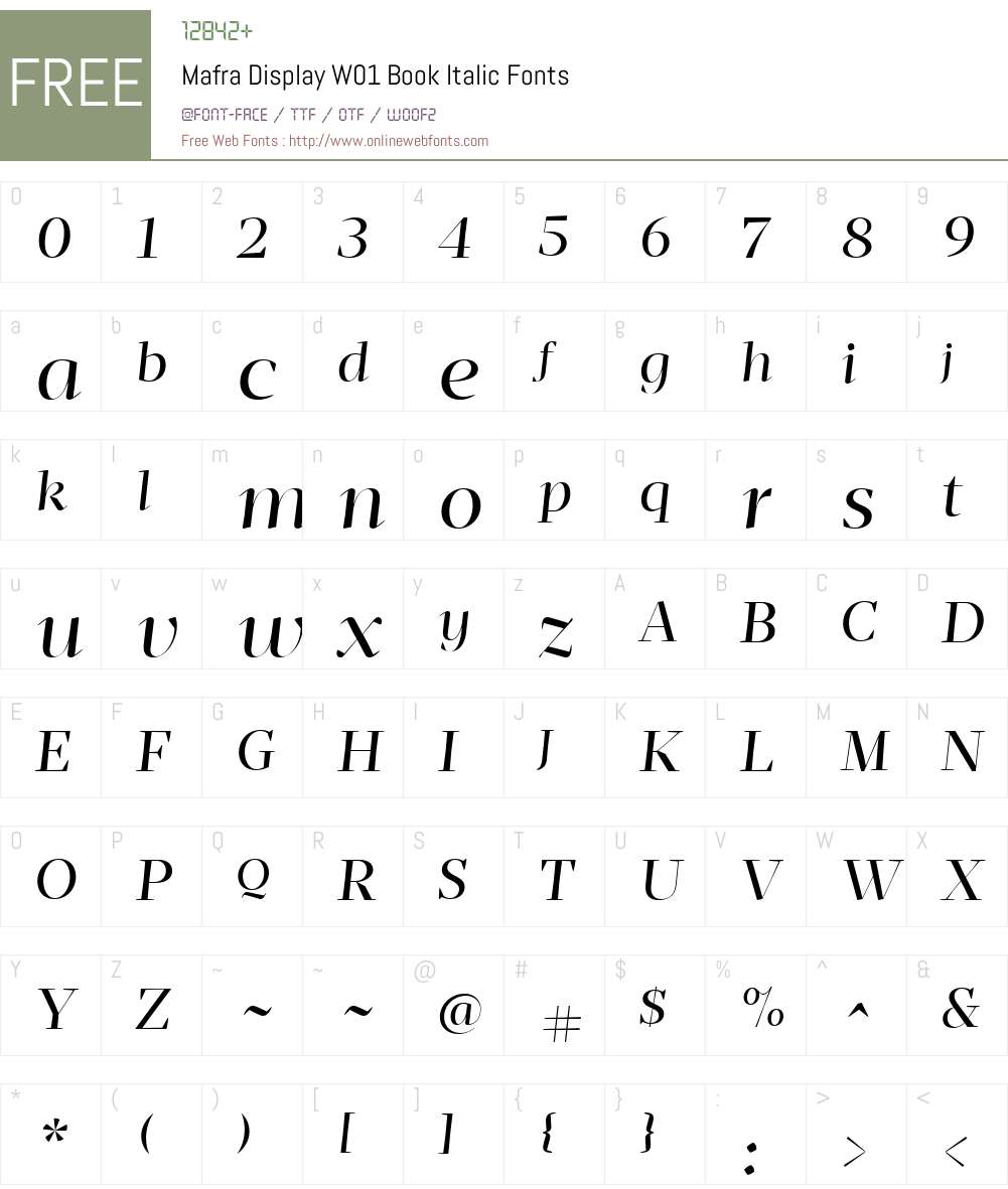 MafraDisplayW01-BookItalic Font Screenshots