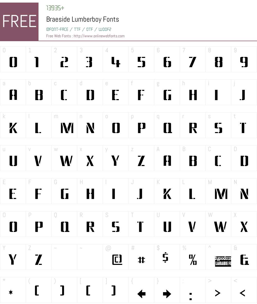Braeside Lumberboy Font Screenshots
