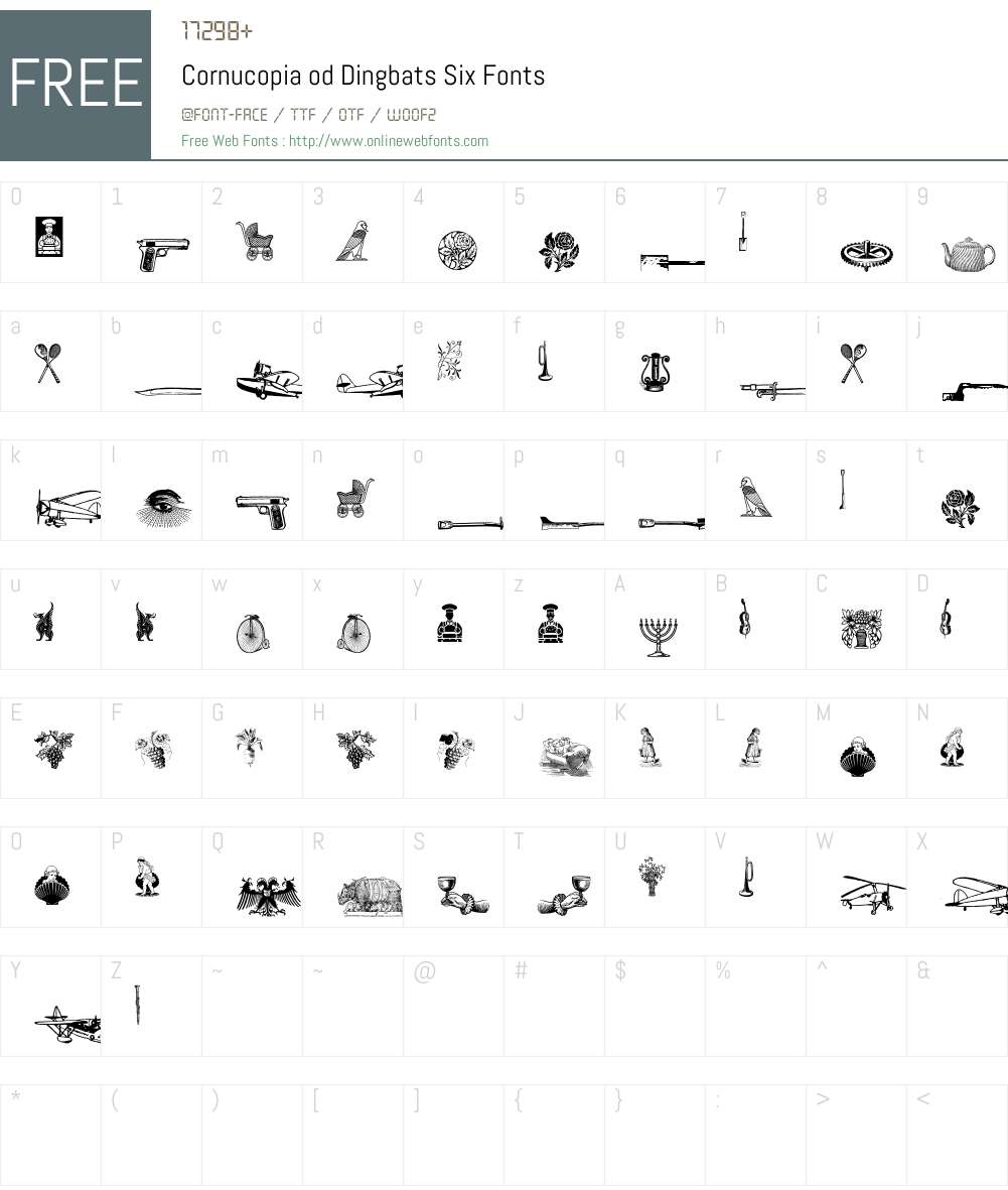 Cornucopia od Dingbats Six Font Screenshots