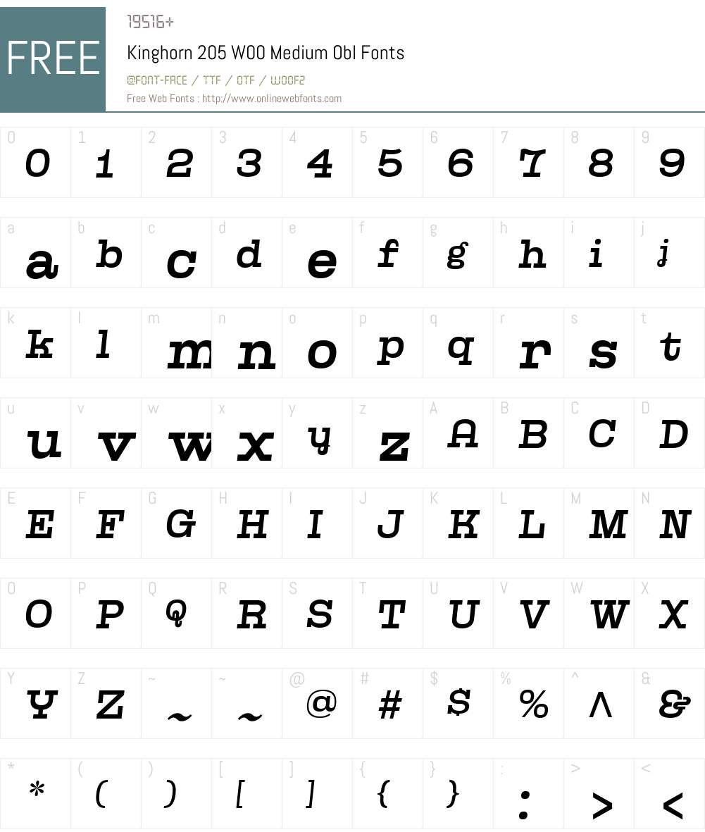 Kinghorn205W00-MediumObl Font Screenshots