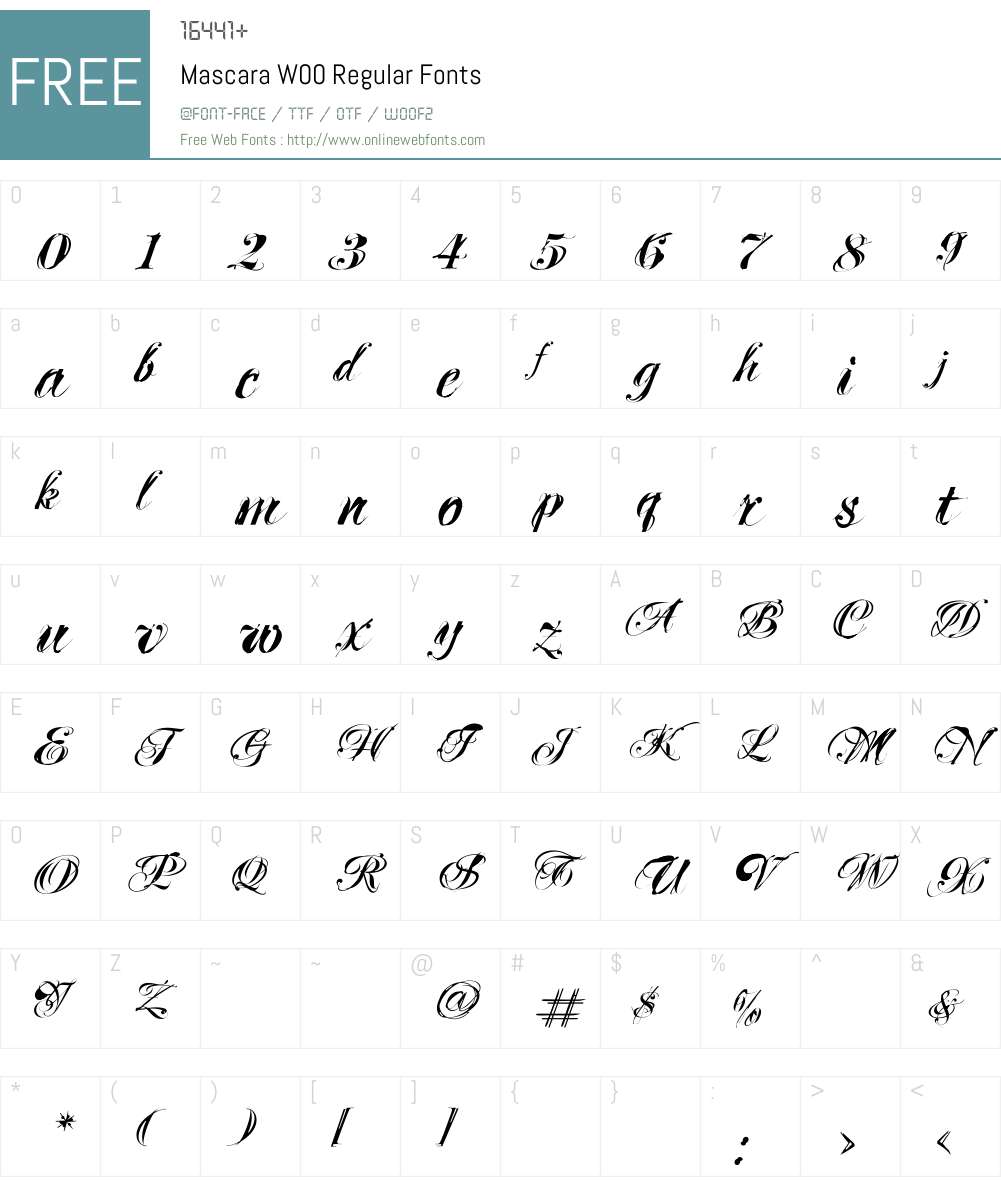 MascaraW00-Regular Font Screenshots