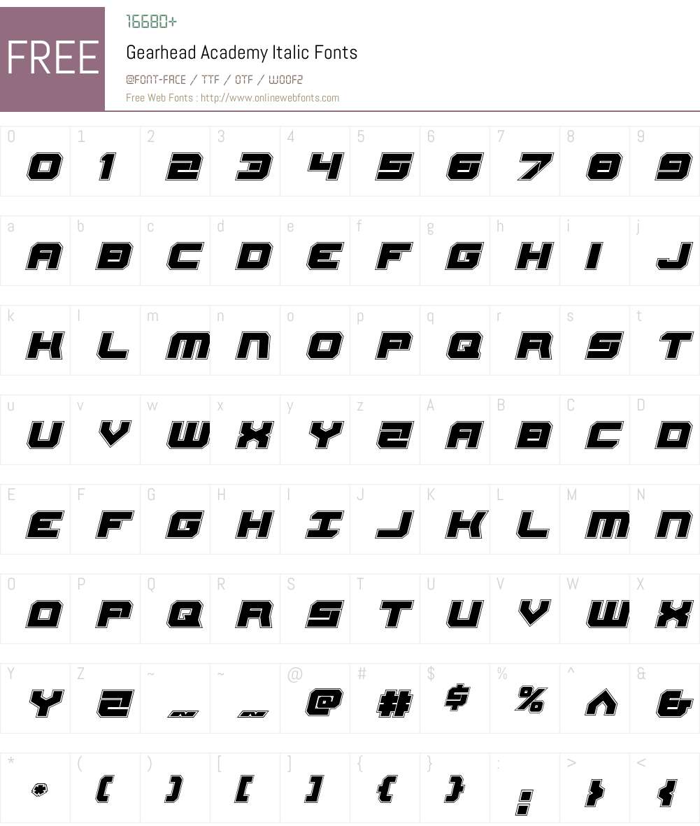 Gearhead Academy Italic Font Screenshots