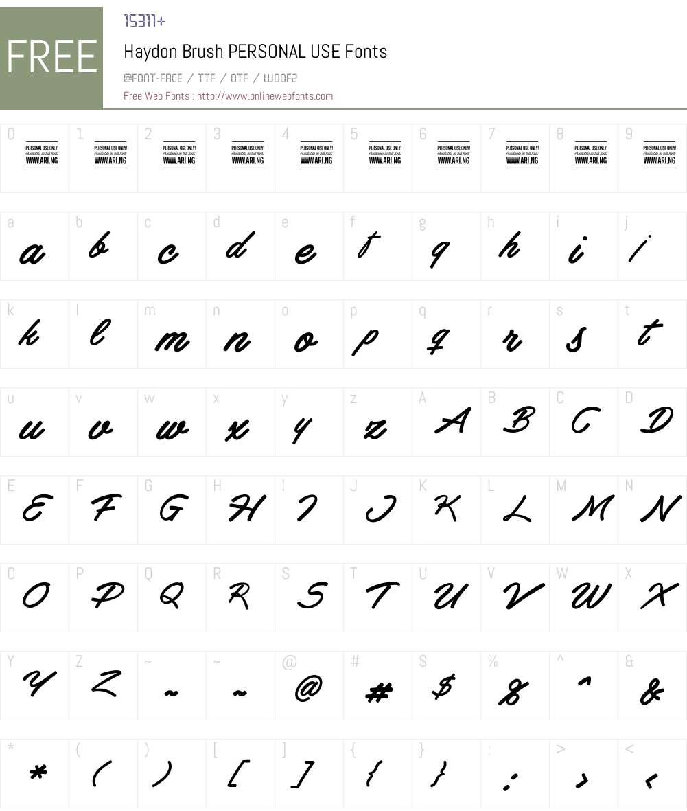 Haydon Brush PERSONAL USE Font Screenshots