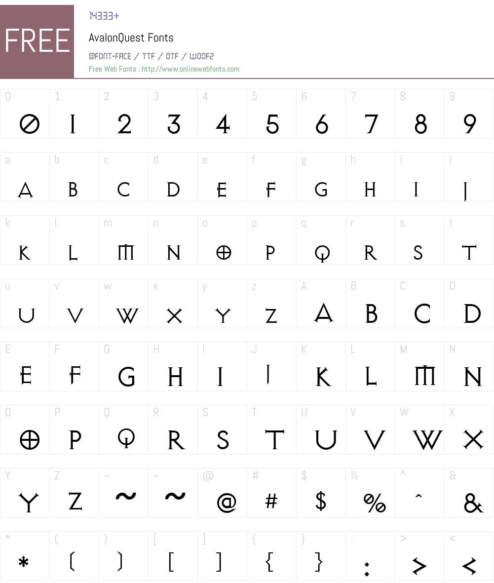 AvalonQuest Font Screenshots