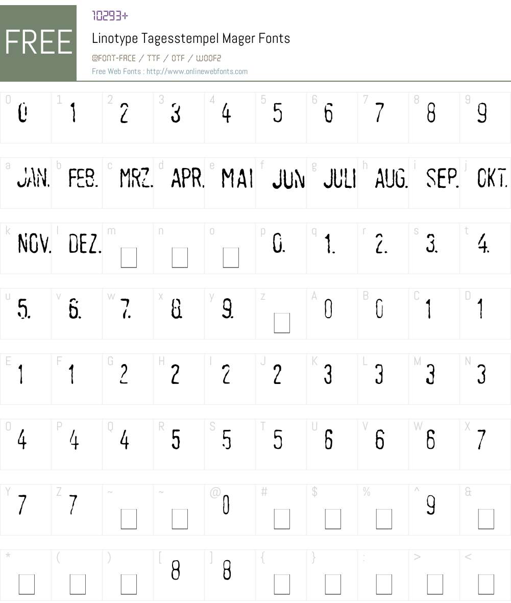 LTTagesstempel Mager Font Screenshots