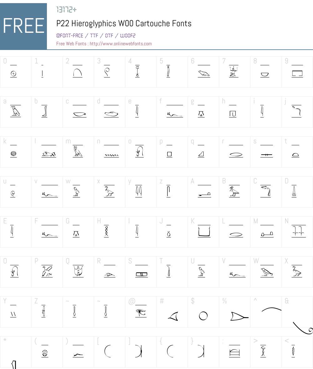P22HieroglyphicsW00-Cartuch Font Screenshots