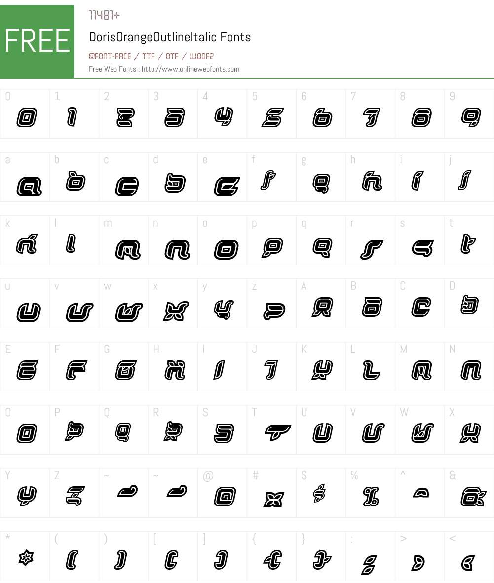 DorisOrangeOutlineItalic Font Screenshots