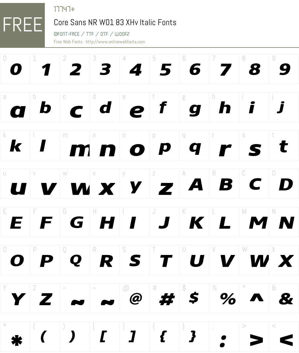 CoreSansNRW01-83XHvItalic Font Screenshots