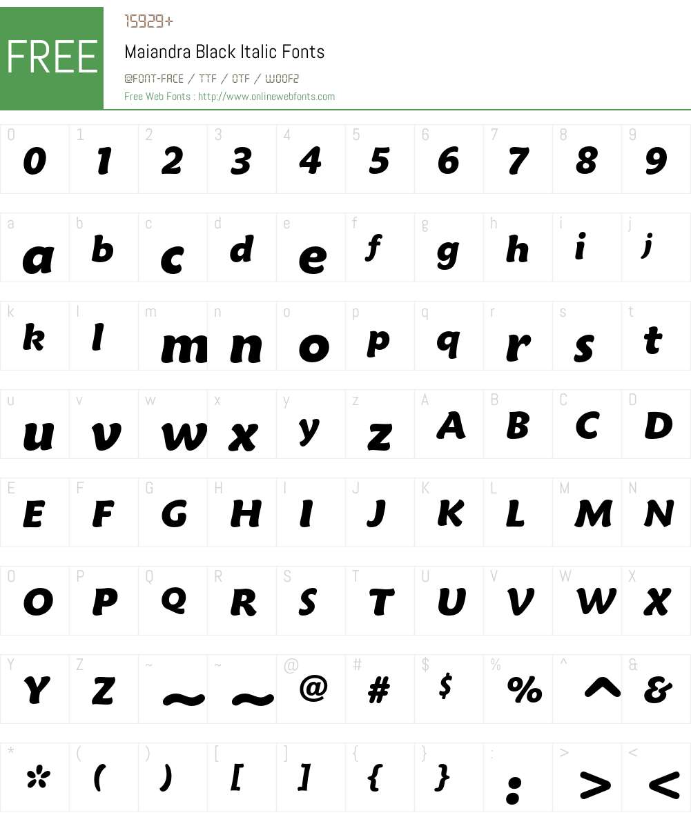 Maiandra Blk It Font Screenshots