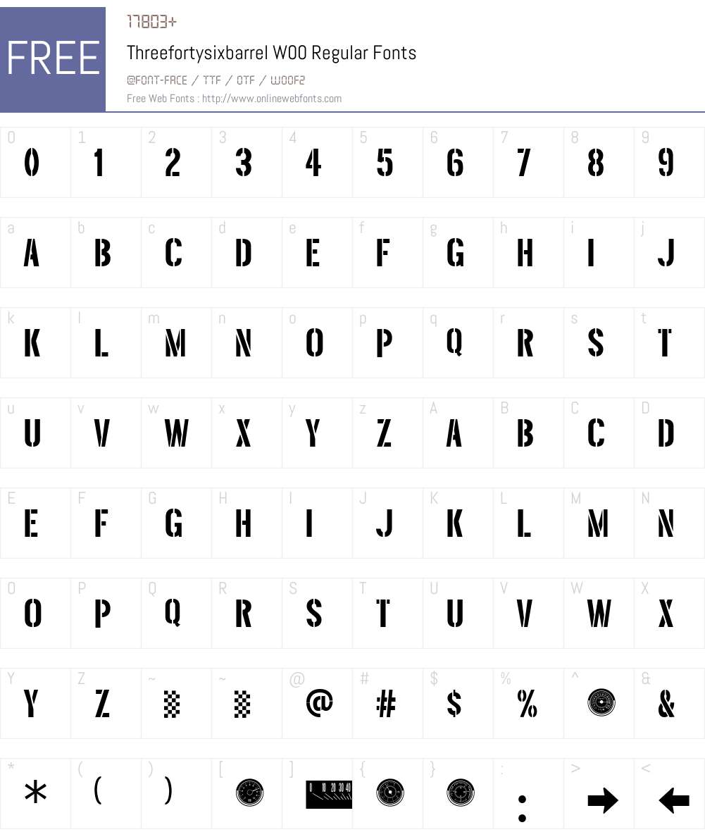 ThreefortysixbarrelW00-Rg Font Screenshots