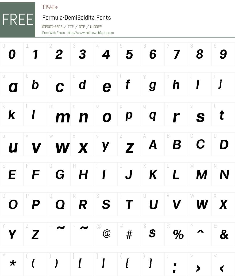 Formula-DemiBoldIta Font Screenshots