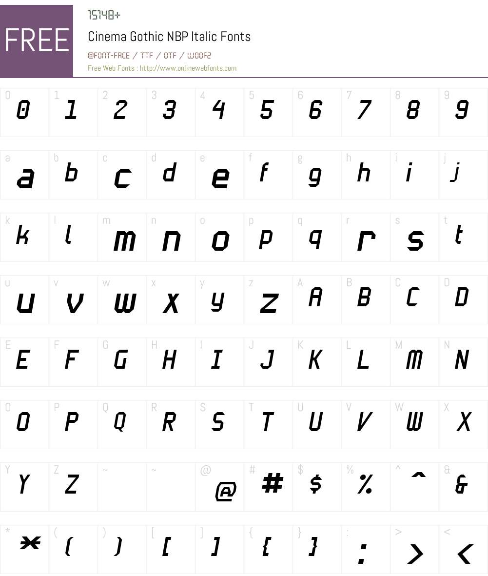 Cinema Gothic NBP Italic Font Screenshots
