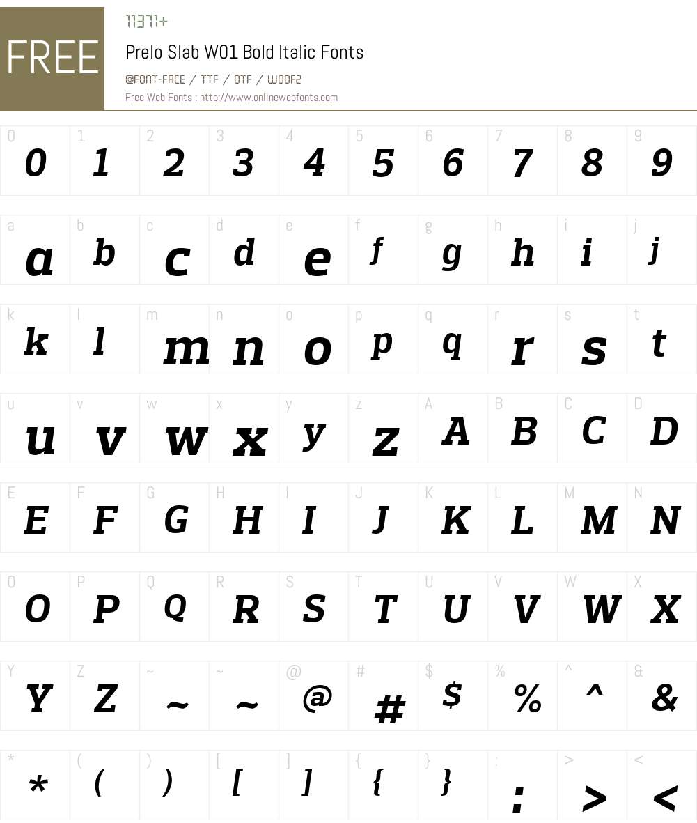 PreloSlabW01-BoldItalic Font Screenshots