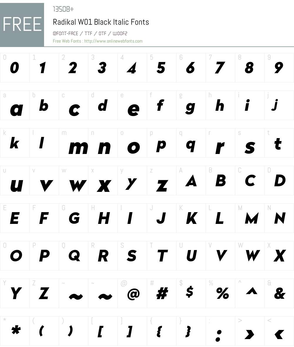 RadikalW01-BlackItalic Font Screenshots