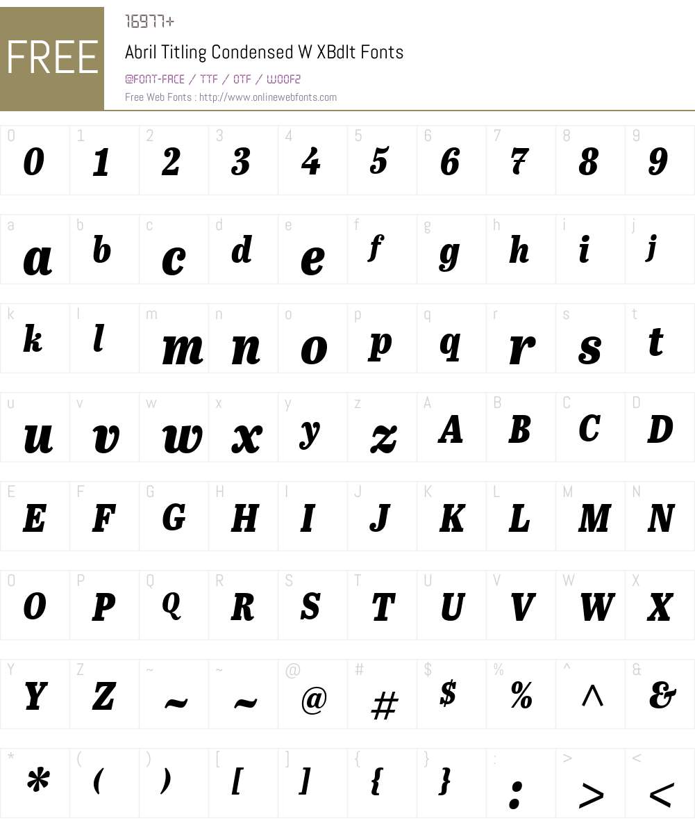 AbrilTitlingCondensedW-XBdIt Font Screenshots