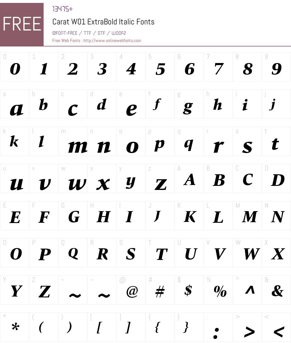 CaratW01-ExtraBoldItalic Font Screenshots