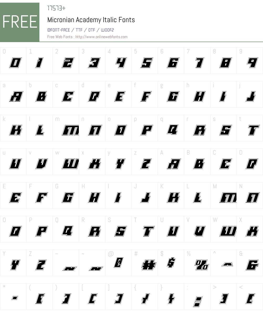 Micronian Academy Italic Font Screenshots
