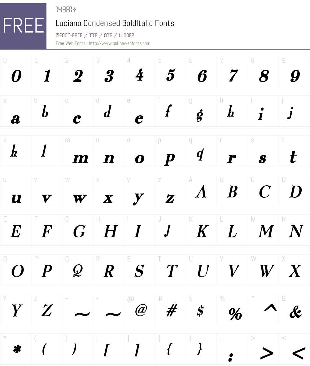 Luciano Condensed Font Screenshots