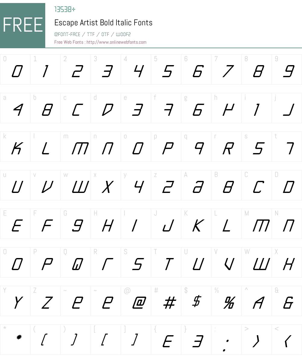 Escape Artist Bold Italic Font Screenshots