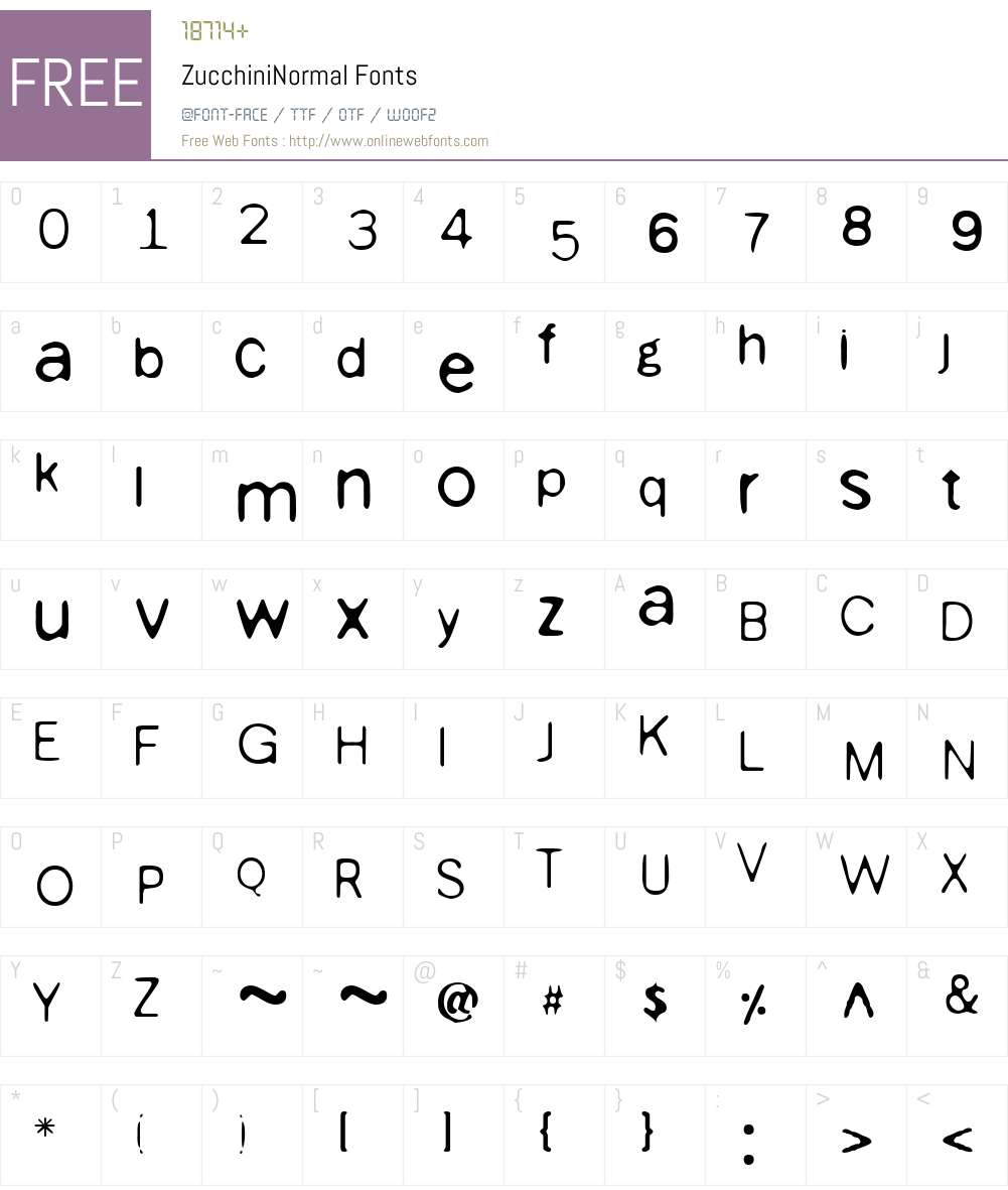 ZucchiniW00-Nm Font Screenshots