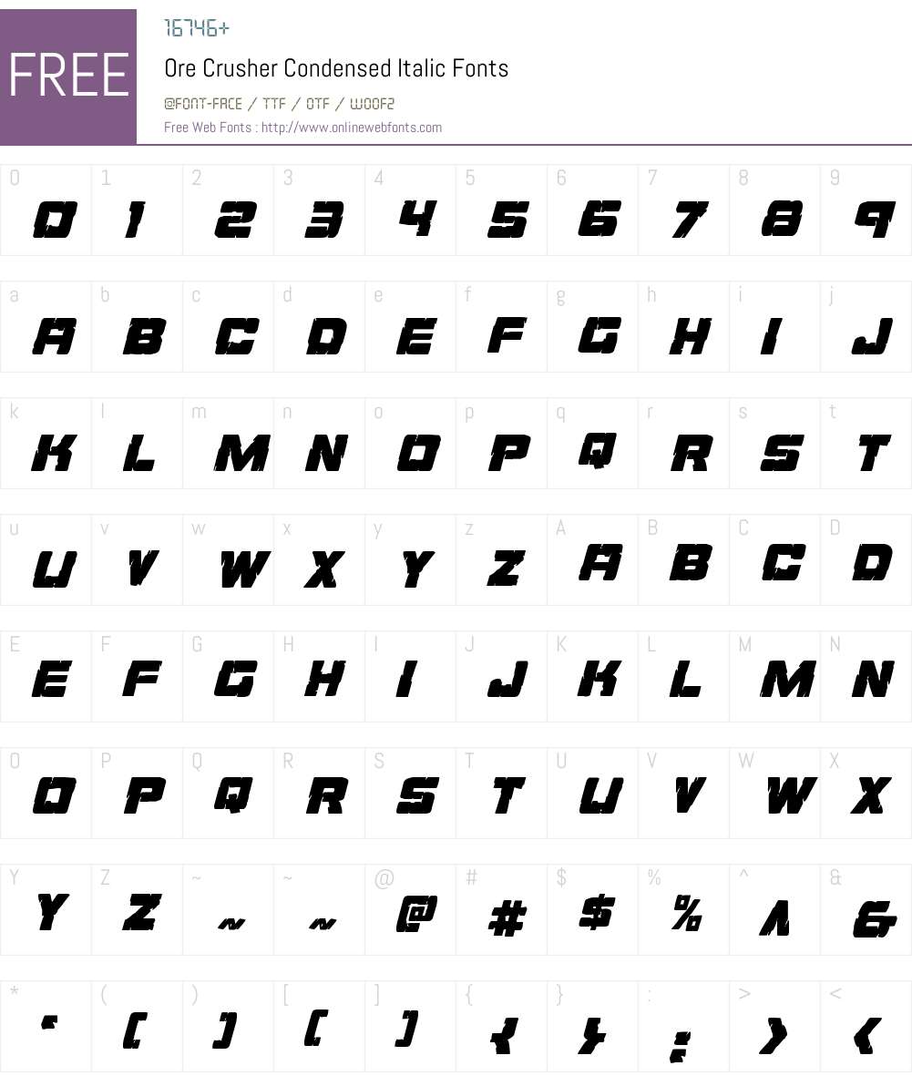 Ore Crusher Condensed Italic Font Screenshots