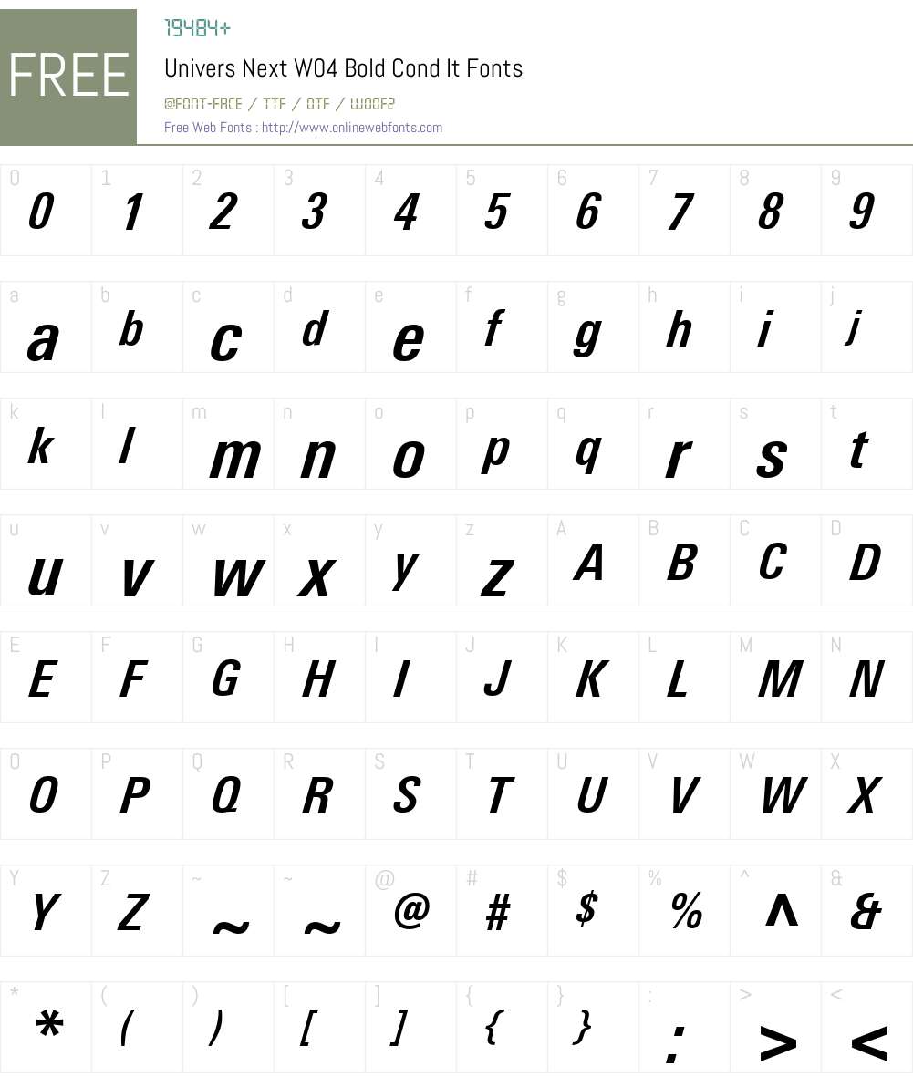 UniversNextW04-BoldCondIt Font Screenshots