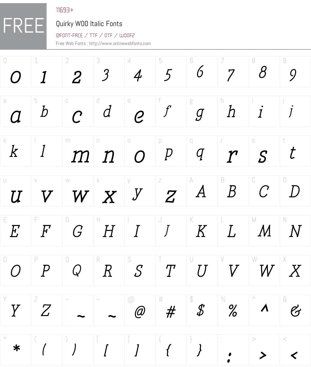 QuirkyW00-Italic Font Screenshots
