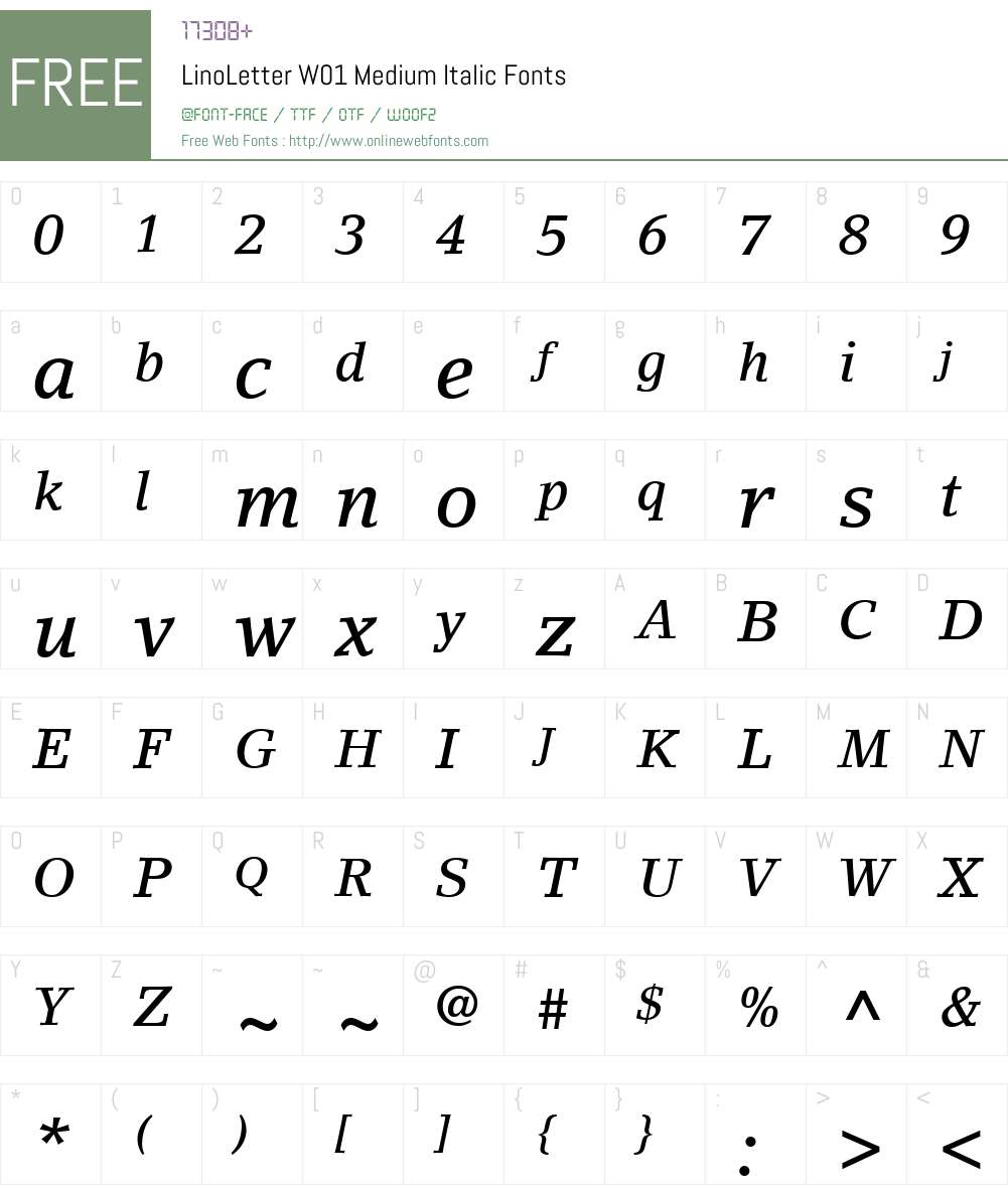 LinoLetterW01-MediumItalic Font Screenshots