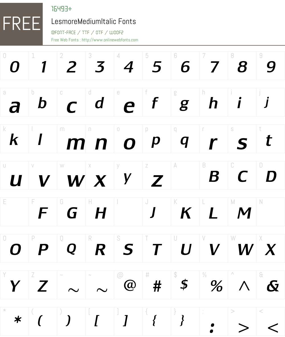 LesmoreMediumItalic Font Screenshots
