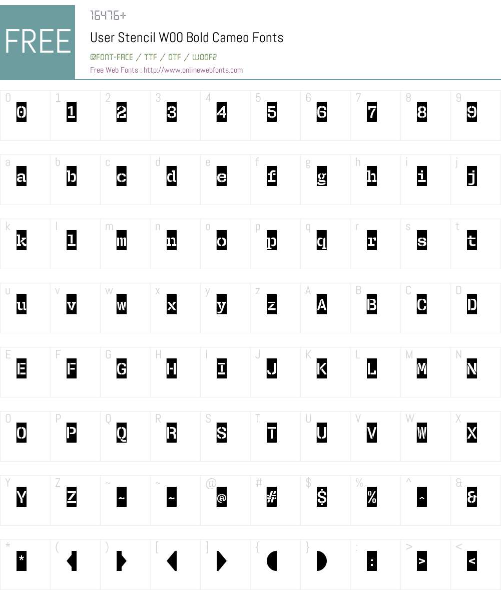 UserStencilW00-BoldCameo Font Screenshots