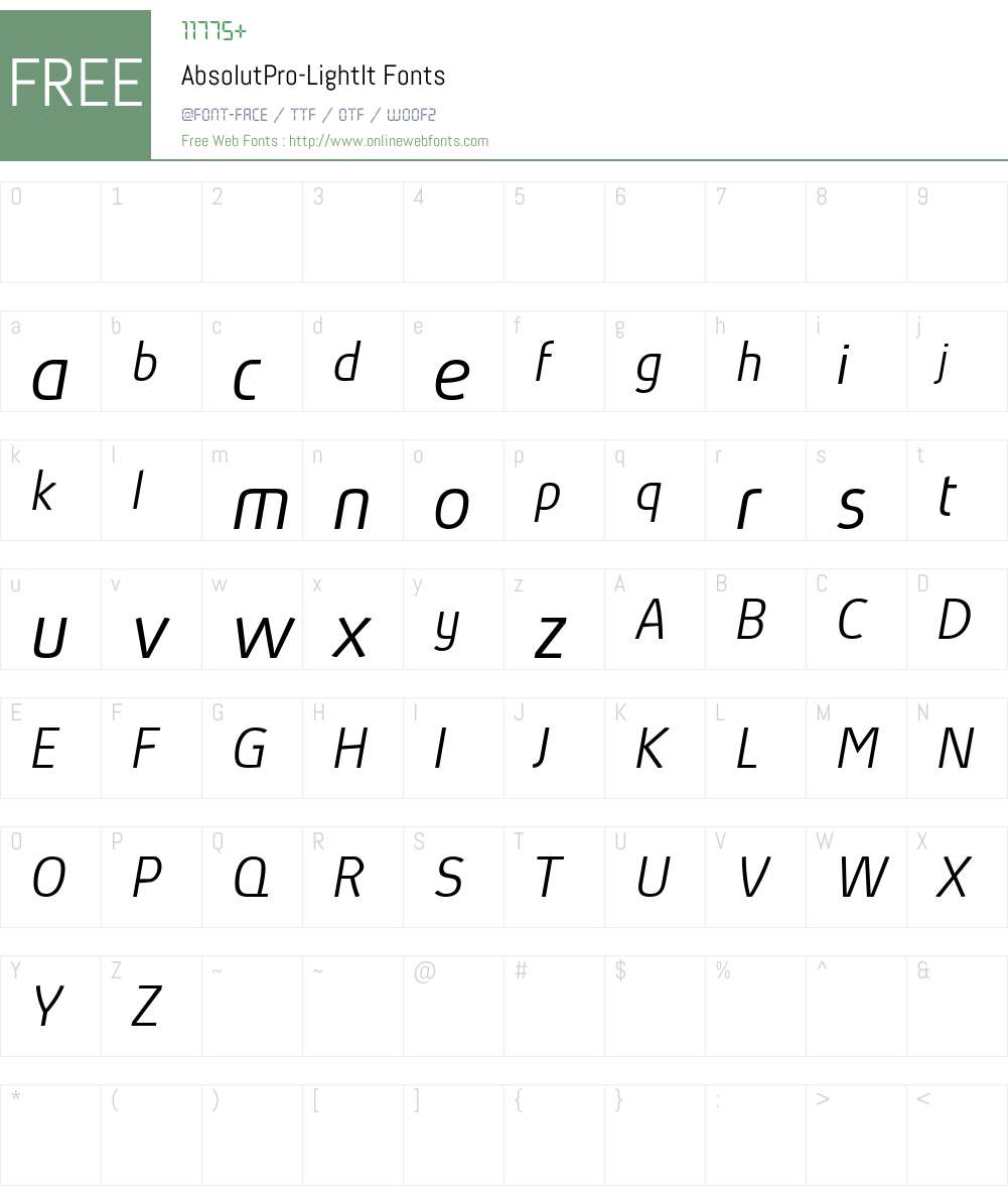 Absolut Pro reduced Font Screenshots