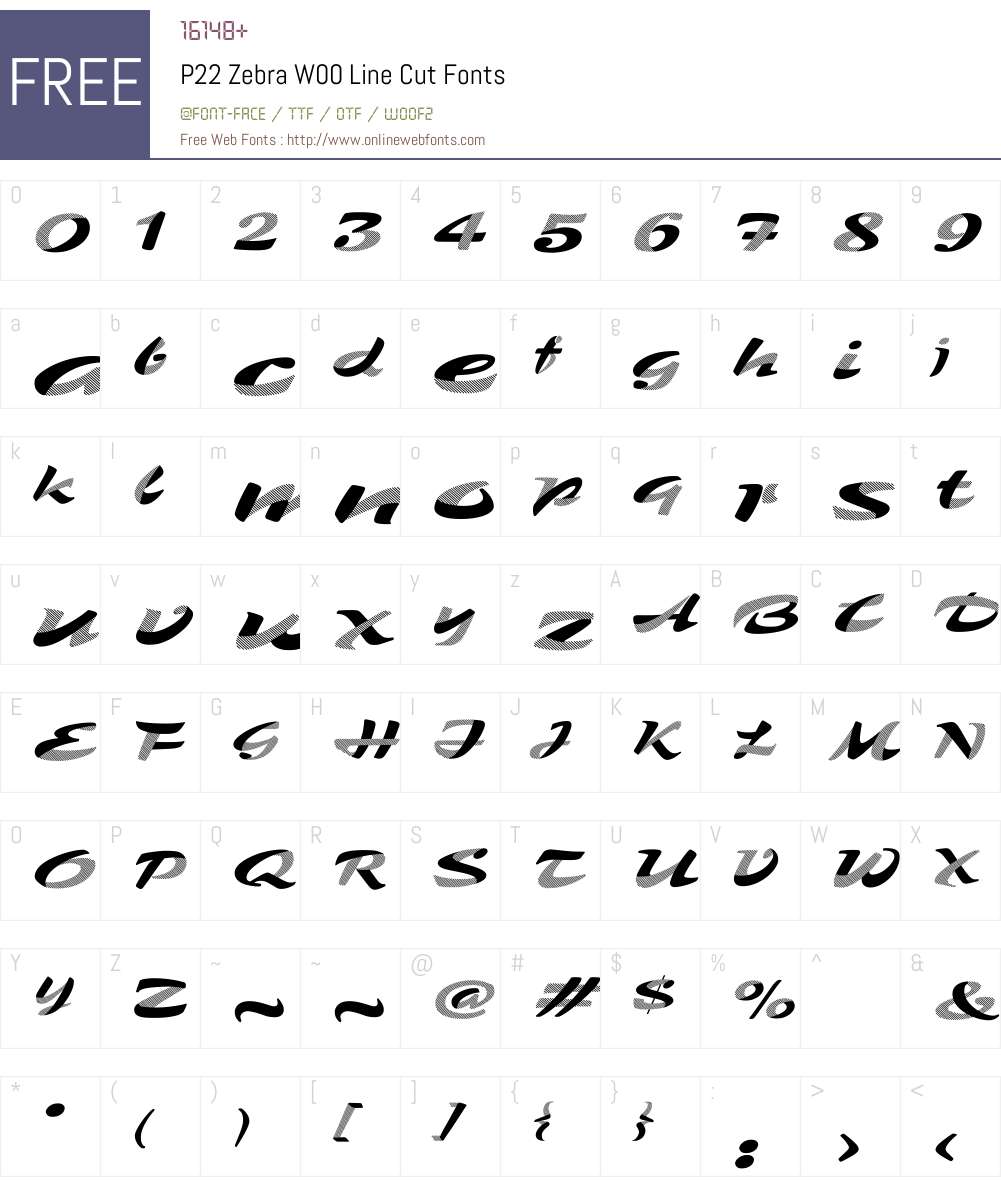 P22ZebraW00-LineCut Font Screenshots