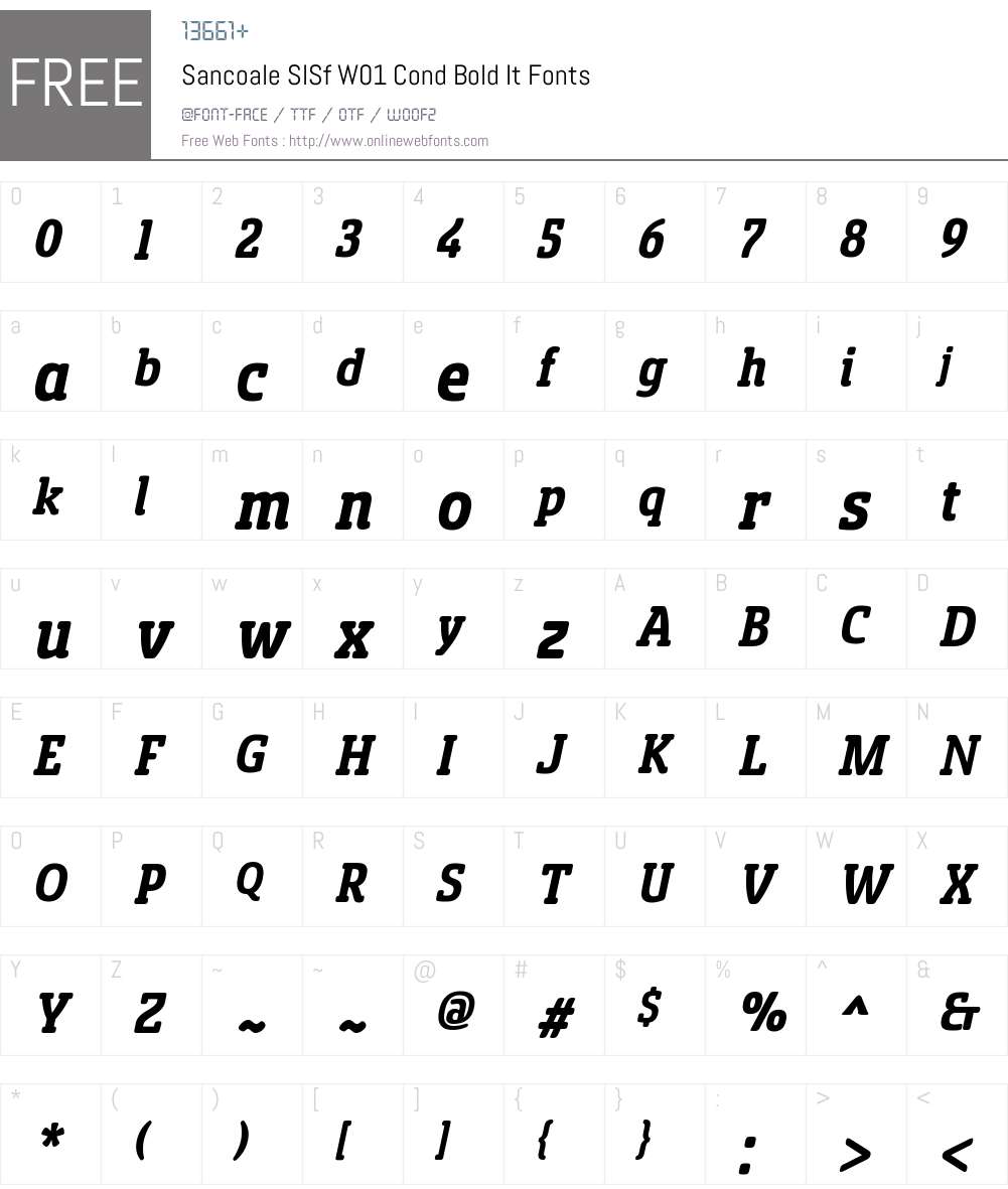SancoaleSlSfW01-CondBoldIt Font Screenshots