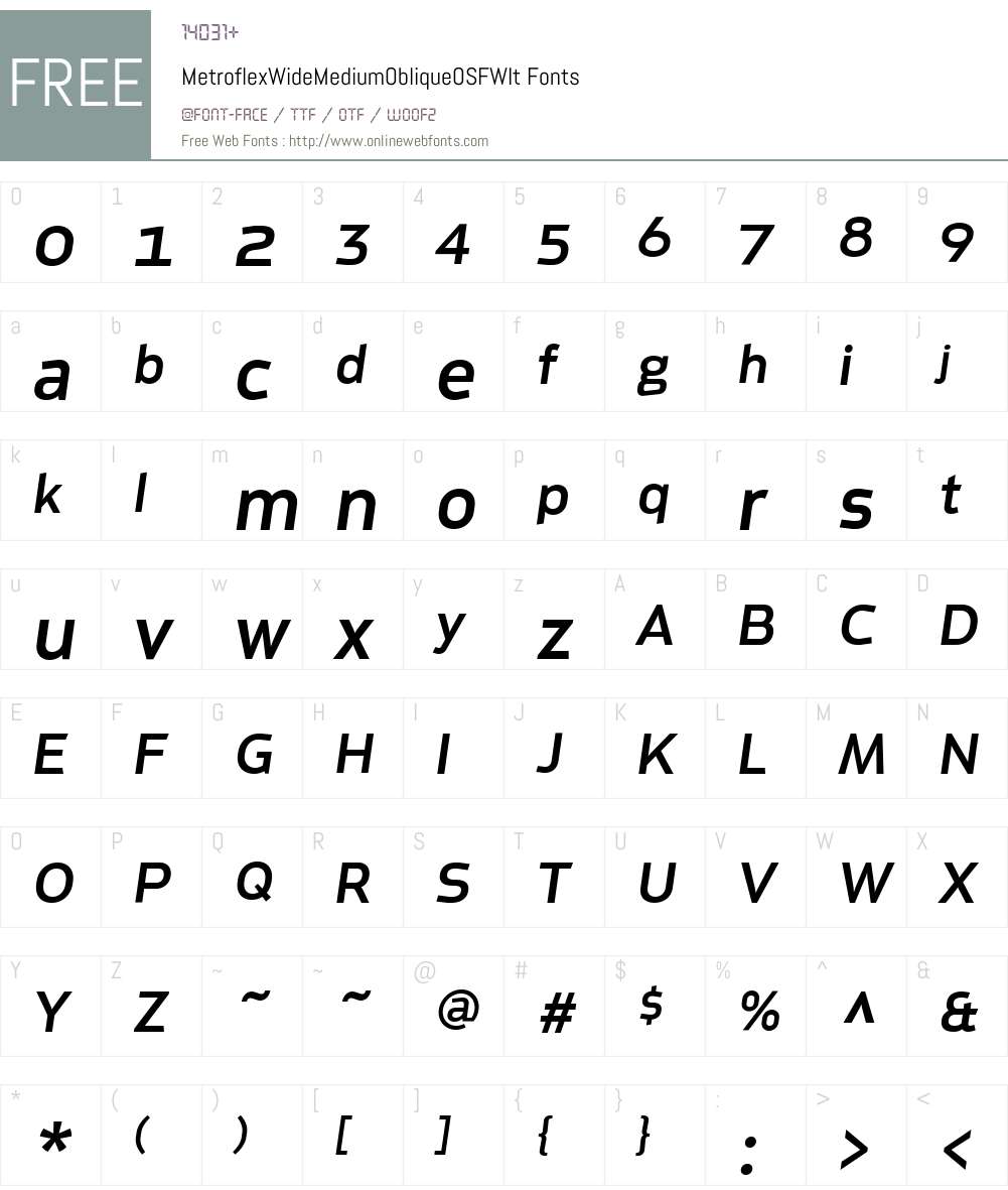 MetroflexWideMediumObliqueOSFW-It Font Screenshots