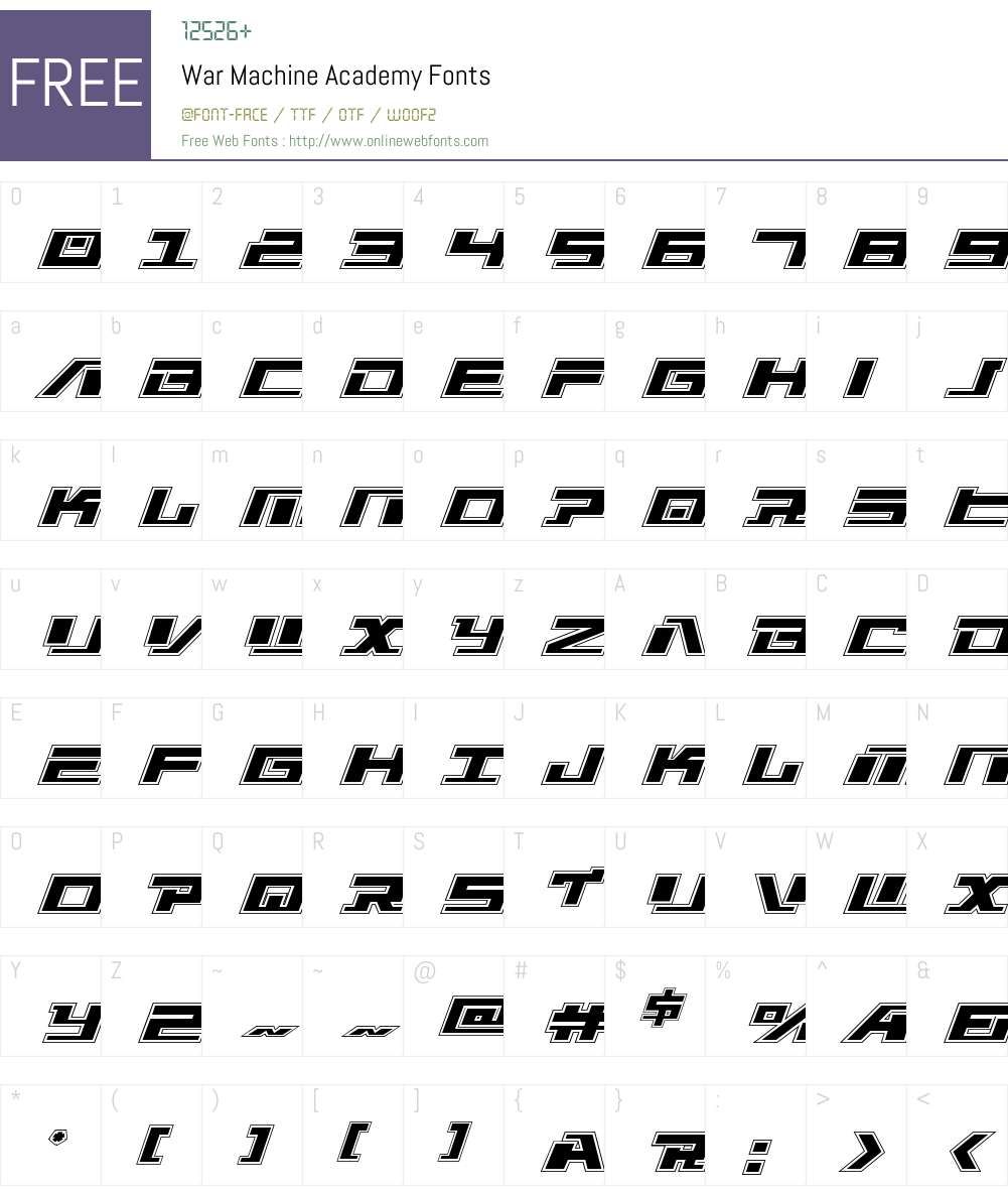 War Machine Academy Font Screenshots