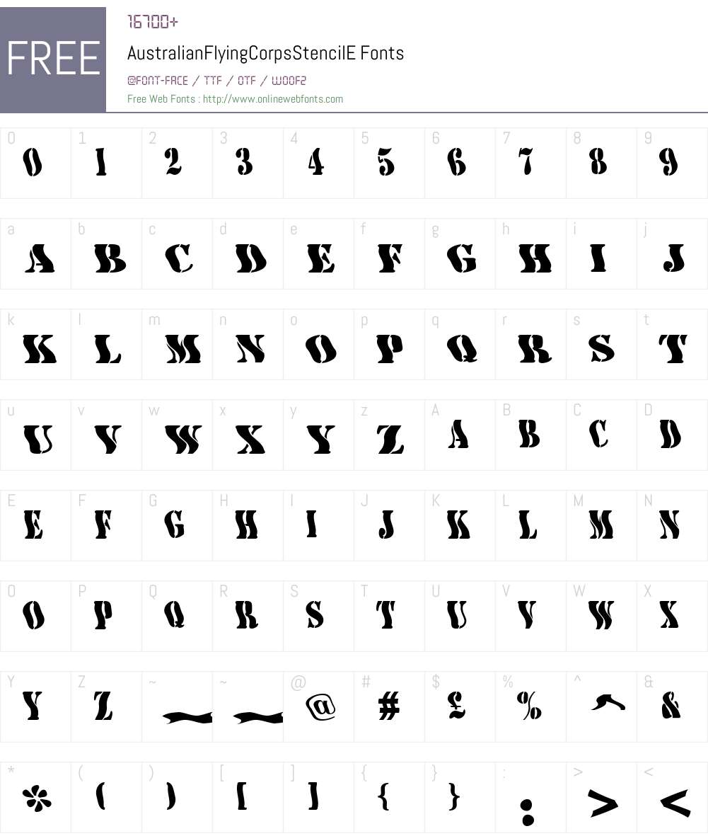 AustralianFlyingCorpsStencilE Font Screenshots