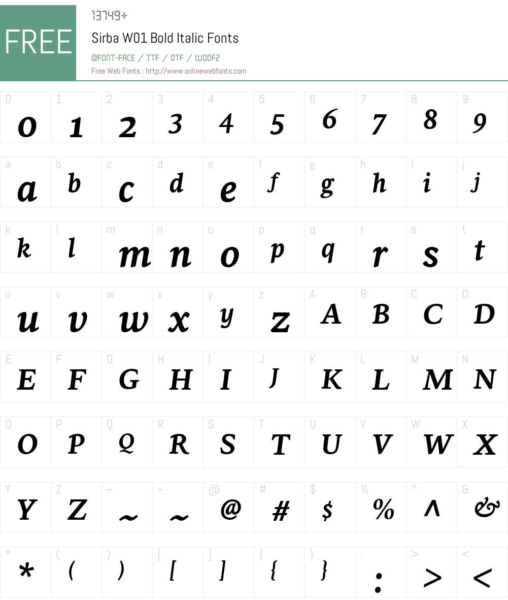 SirbaW01-BoldItalic Font Screenshots