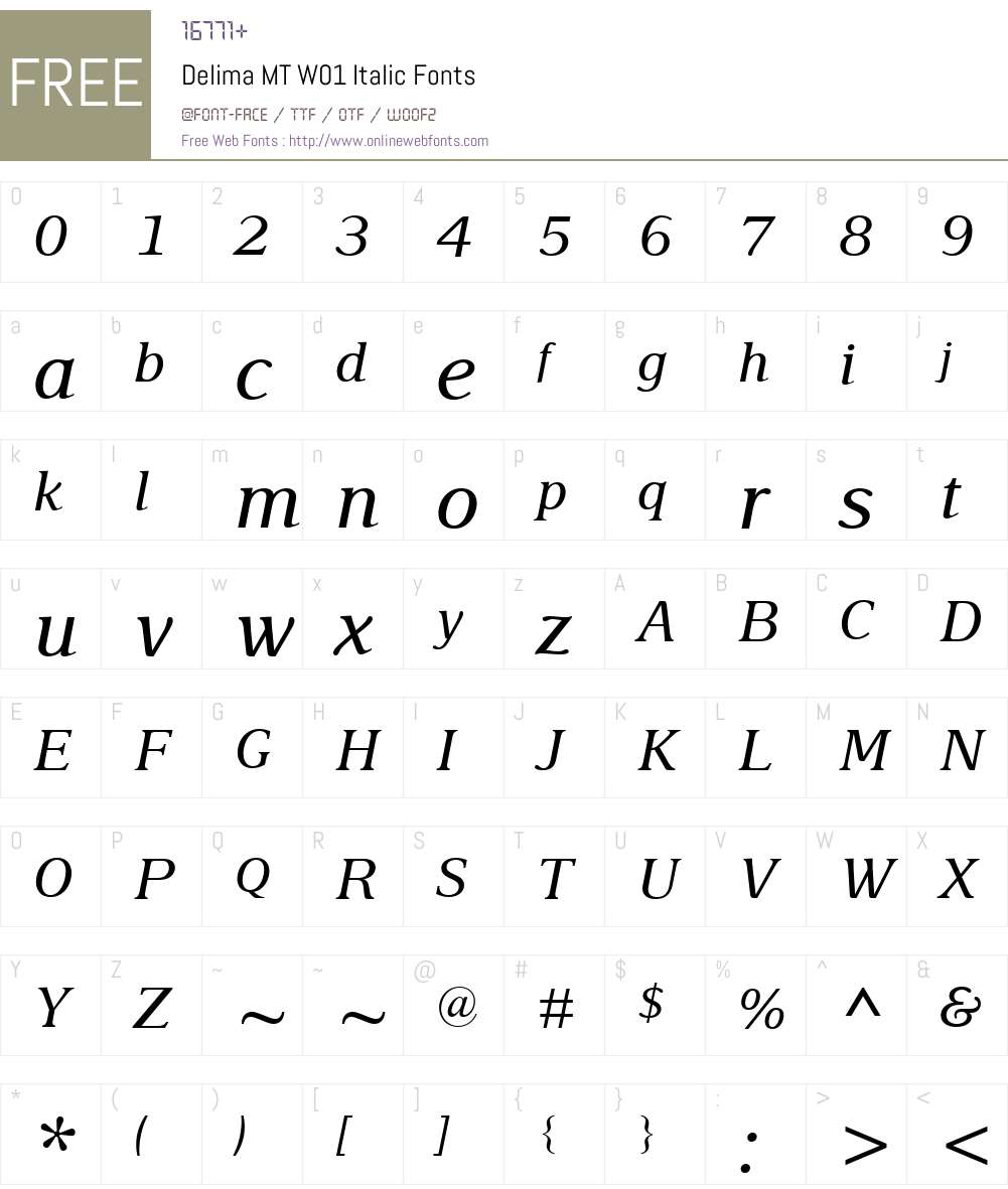 DelimaMTW01-Italic Font Screenshots