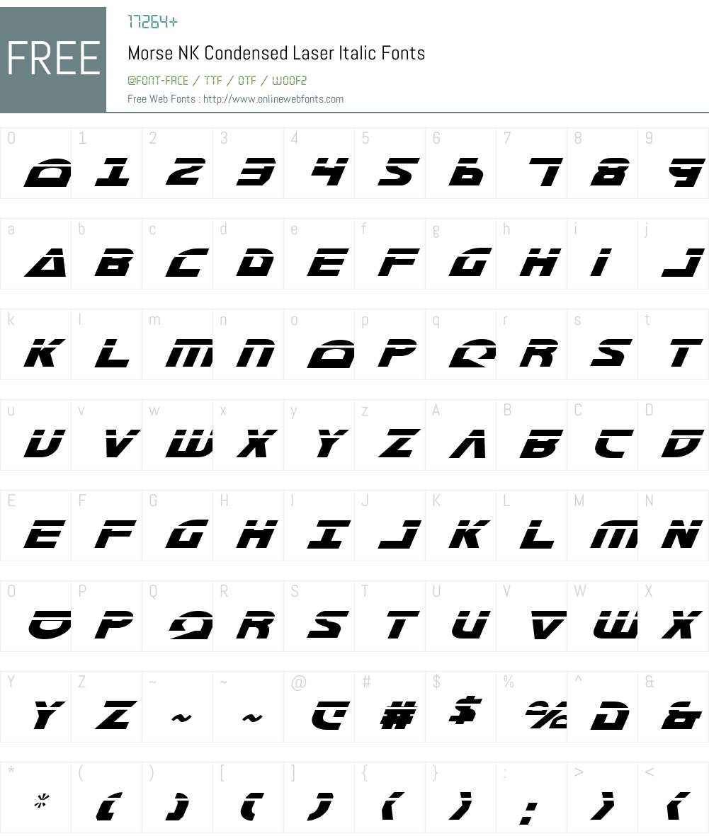 Morse NK Condensed Laser Italic Font Screenshots