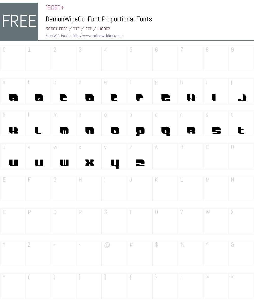 DemonWipeOutFont Proportional Font Screenshots