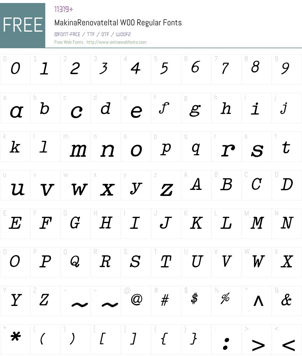 MakinaRenovateItalW00-Rg Font Screenshots