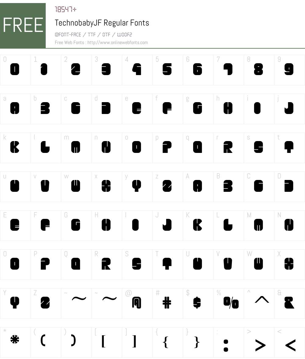 TechnobabyJF-Regular Font Screenshots