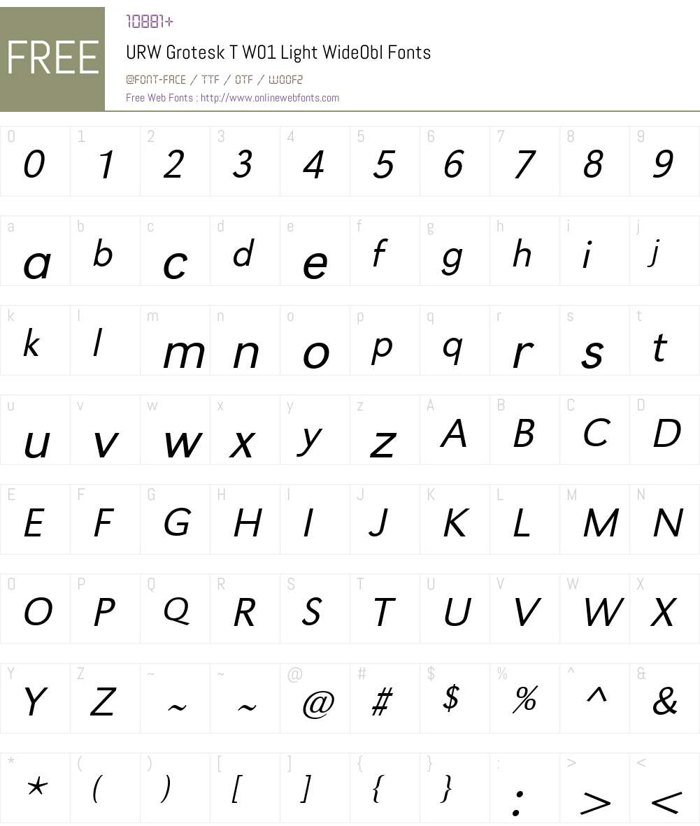 URWGroteskTW01-LightWideObl Font Screenshots