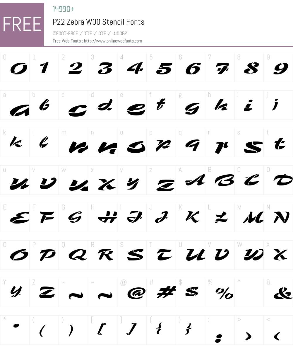 P22ZebraW00-Stencil Font Screenshots