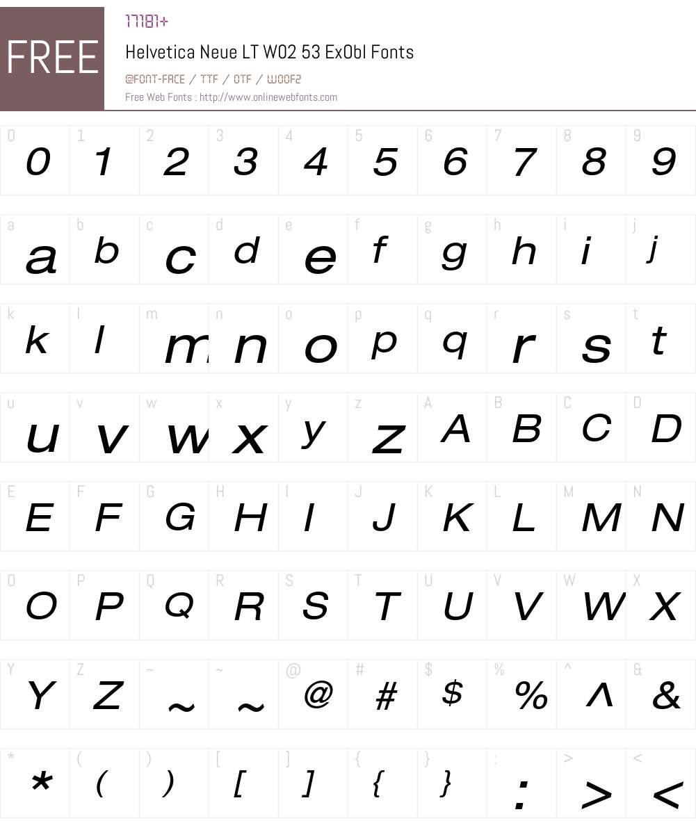 HelveticaNeueLTW02-53ExtObl Font Screenshots