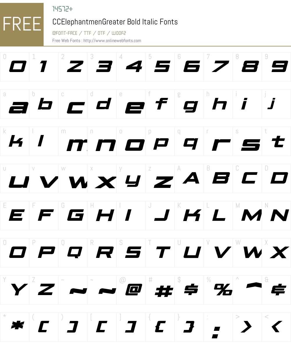 CCElephantmenGreater-BoldItalic Font Screenshots